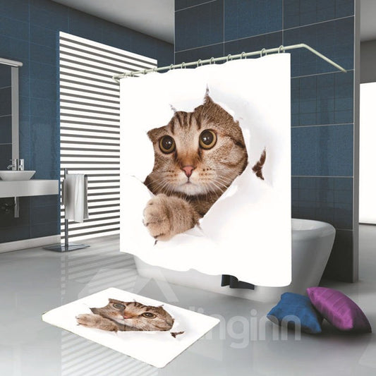 Cortina de ducha decorativa del cuarto de baño del poliéster de la impresión del gato lindo 3D 