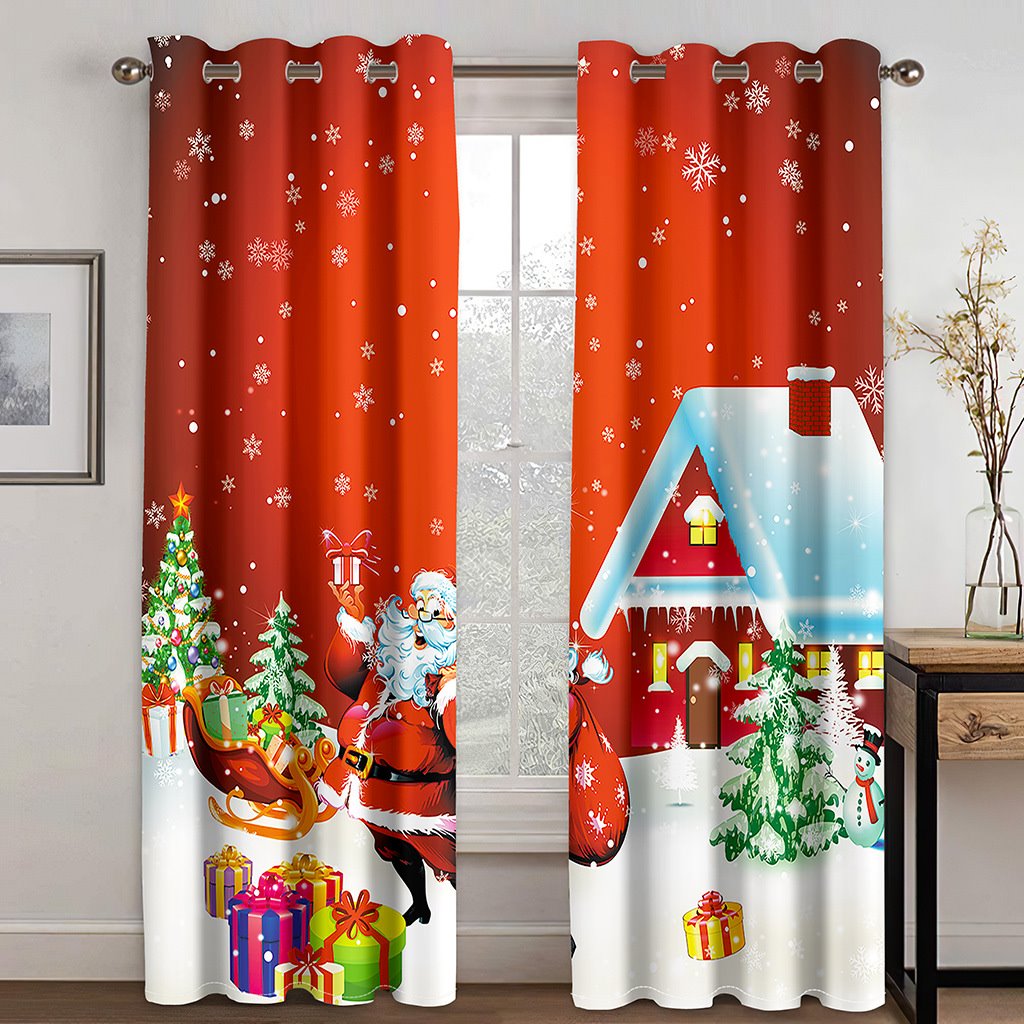 Cortinas rojas navideñas con estampado 3D de Papá Noel con regalos, cortinas opacas de poliéster personalizadas para sala de estar y dormitorio 