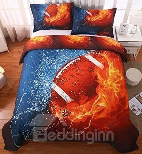 3D Water and Fire American Football Polyester 3-Piece Wear-resistant Endurable Skin-friendly Bedding Sets Zipper Duvet Cover With 2Pillowcases