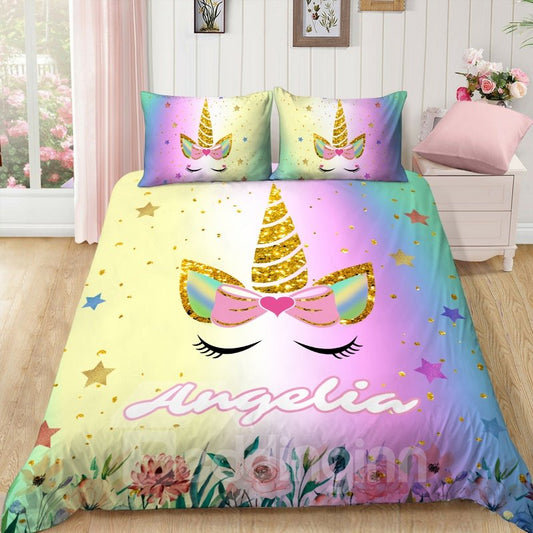 Rainbow Cartoon 3D Unicorn Bedding 3-Piece Comforter Set Soft Warm Microfiber