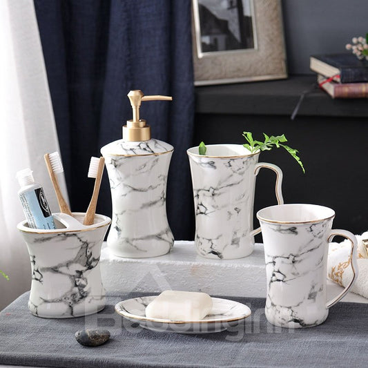 Badezimmer-Accessoires-Set im nordischen INS-Marmor-Stil, 5-teilig, Keramik-Bad-Ensemble
