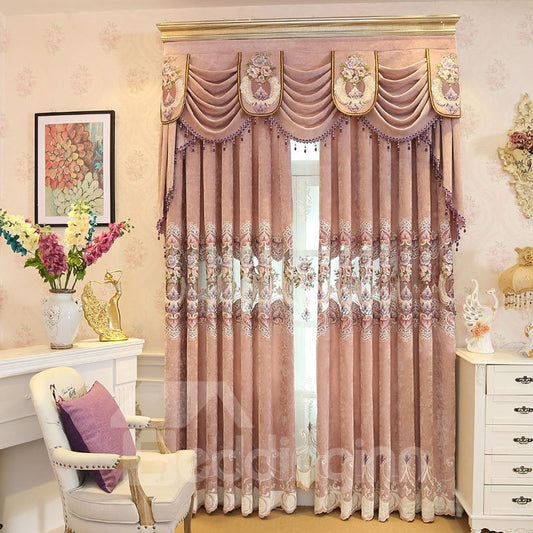 European Elegant Hollowed-out Embroidered Thick Chenille Custom Grommet Curtains