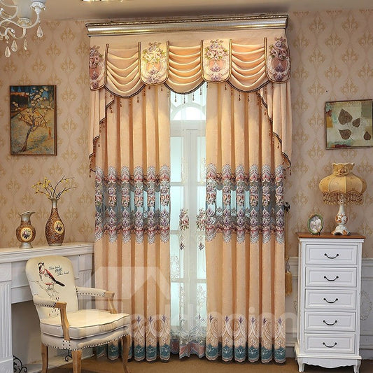 Cortinas transparentes personalizadas decorativas con bordado Floral de poliéster elegante europeo para sala de estar y dormitorio 