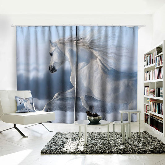 White Horse Curtains 3D Cheetah Window Treatments 3D Print Curtains Panels Animal and Scenery for Living Room Bedroom Window Drapes 2 Panels Set Home Decorations