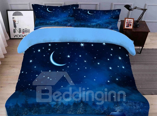 Sternenhimmel-Weihnachtsnacht-Bettbezug-Set, 3D-gedruckte 4-teilige Polyester-Bettwäsche-Sets/Bettbezüge