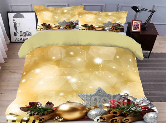 Juego de funda nórdica con adornos navideños Juegos de cama/fundas nórdicas de poliéster de 4 piezas navideñas en 3D