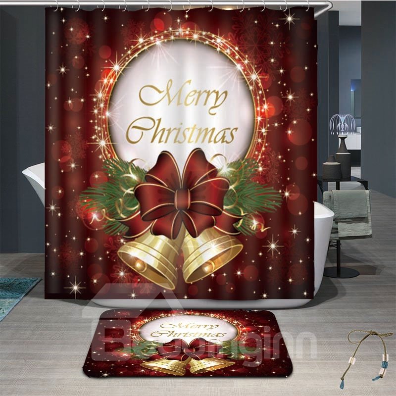 Cortina de ducha resistente al moho, impermeable, con decoración navideña en 3D, 100% antibacteriana 