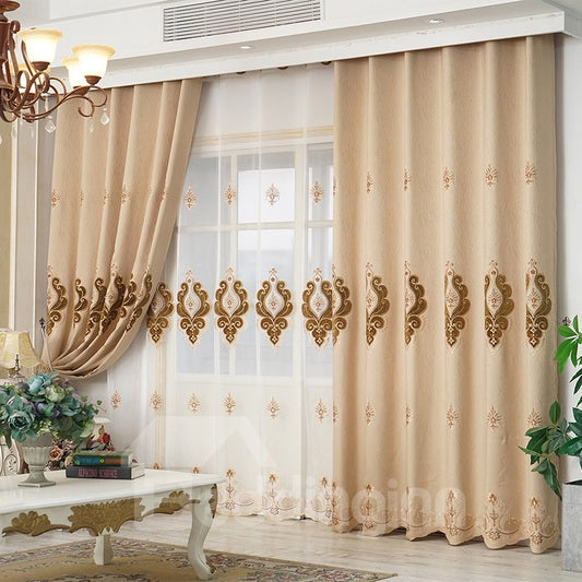 Cortinas transparentes con ojales personalizados bordados delicados de gasa Beige elegante europeo 