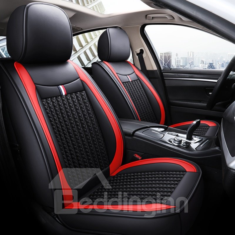 Unfading Hard-Wearing Leather And Flax Mixture Material Color Line Trimming 1 Front Seat Cover Suitable For Most Cars