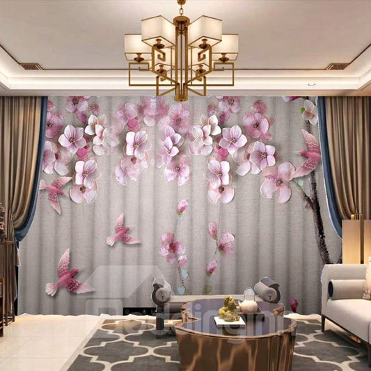 Cortinas transparentes transpirables de gasa con estampado floral elegante 3D 