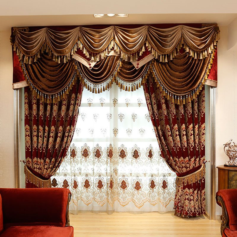 Luxury Thick Chenille Blackout Curtains Burgundy Embroidery Living Room Bedroom Curtains Made to Measure No Pilling No Fading No off-lining