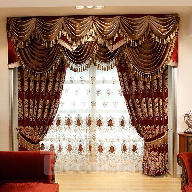 Luxury Chiffon Embroidered Semi Sheer Curtains Grommet Top for Living Room and Bedroom