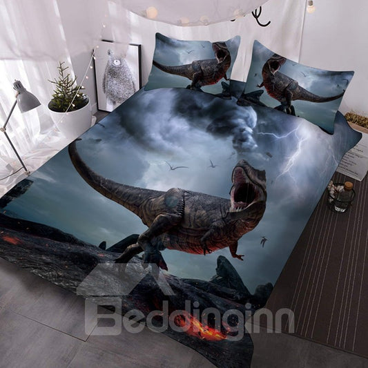 Juego de edredón / ropa de cama suave de 3 piezas con estampado animal de edredón de dinosaurio 3D