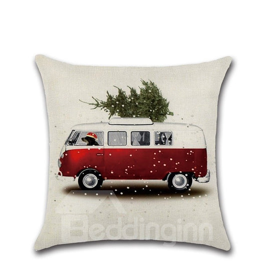 Car Carrying Christmas Tree Christmas Theme Pattern 1Piece Wear-Resistant And Dirty-Resistant Plain Flax Cheerful Christmas Theme Pattern Pillowcase £¨1 Pillowcase Without Pillow Core£©