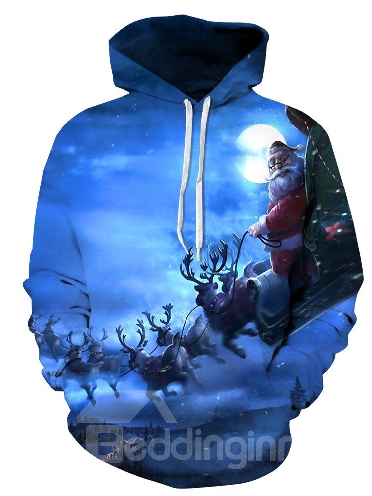 Christmas Unisex 3D Fashion Digital Print Pullover Hooded Sweatshirts with Pockets