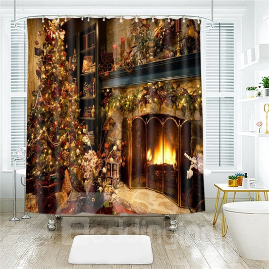 3D Waterproof Fabric Christmas Shower Curtain Festival Home Decor
