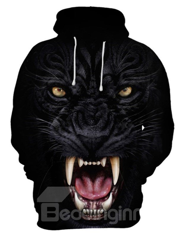 Realistic 3D Black Leopard Print Cool Pullover Hoodies Sweatshirts