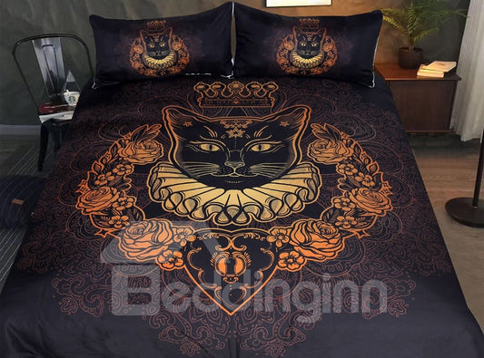 Juegos de cama/funda nórdica con bloqueo de oro 3D de 3 piezas Cat 