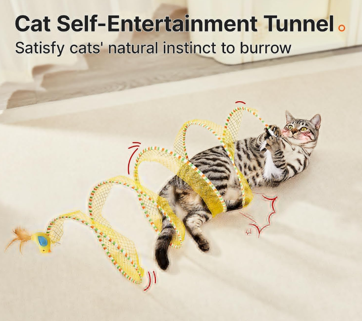 Potaroma Spiral Tunnel Cat Toy, Self Play Collapsible Spring Kitten Tunnel