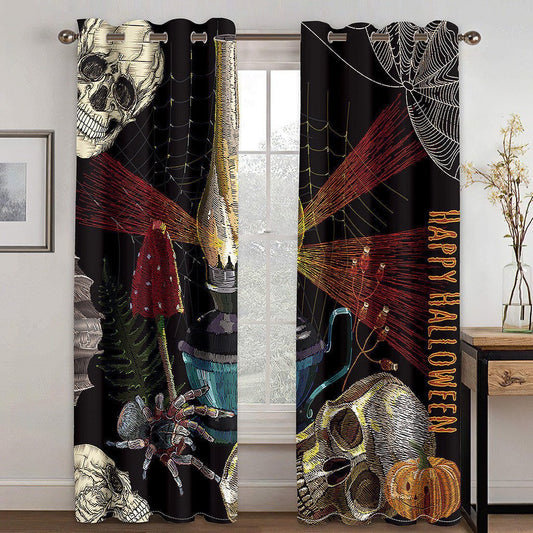 Halloween Skull  Pumkin 3D Printed Blackout Decoration Window Shading Curtains Custom 2 Panels Drapes