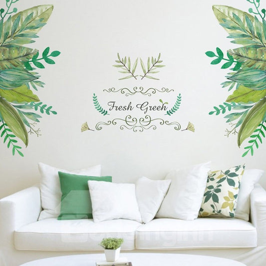 Green Leaves Pastoral Style PVC Wall Sticker Bedroom Living Room Background Home Decor