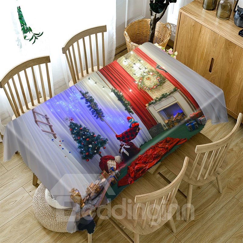 3D-Tischdecke, Motiv: Frohe Weihnachten, galoppierendes Weihnachtsmann-Muster, wasserdichtes Tuch, verdickt, rechteckig und Hochzeitstischdecke 