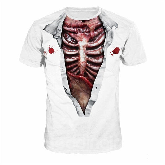 Camiseta pintada en 3D con cuello redondo y pesonalidad de esqueleto de sangre