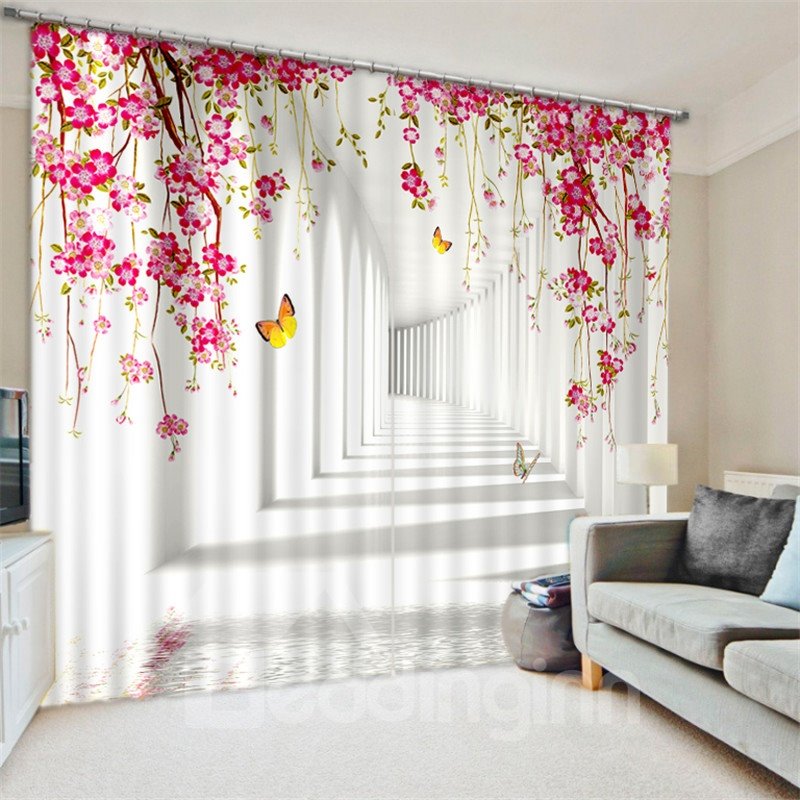 Verdunkelungs- und dekorative 3D-Vorhänge mit Frühlingsblumen, Hochzeitshintergrund 