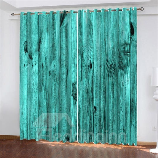 3D Vintage Teal Turquoise Wooden Barn Door Printed Blackout Curtains 200g/m2 Polyester 70% Shading Rate and UV Rays Environmentally Friendly Printing and Dyeing No use of Chemical Auxiliary