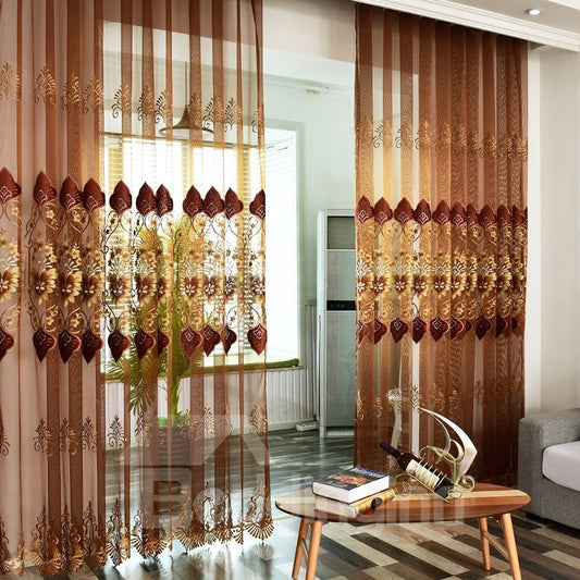 Cortinas semitransparentes de 2 paneles con diseño real bordado clásico para sala de estar y dormitorio 