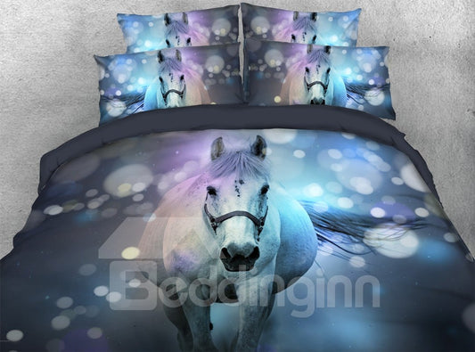 White Horse 3D Duvet Cover Set 4-Piece Animal Bedding Set