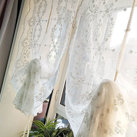 Elegantes cortinas transparentes romanas decorativas bordadas de lino 