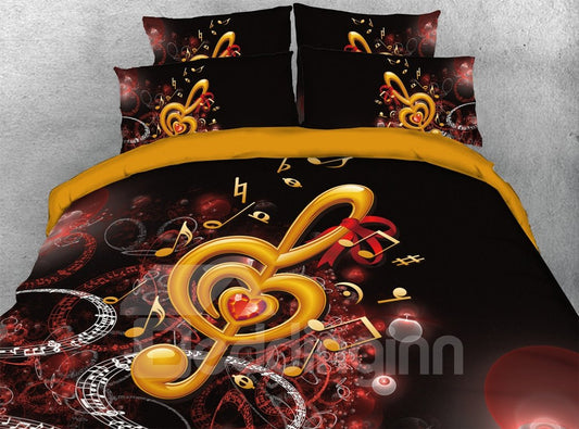 The Concerto of Love Notes Music 3D Duvet Cover Set 4-Piece Soft Breathable Bedding Set