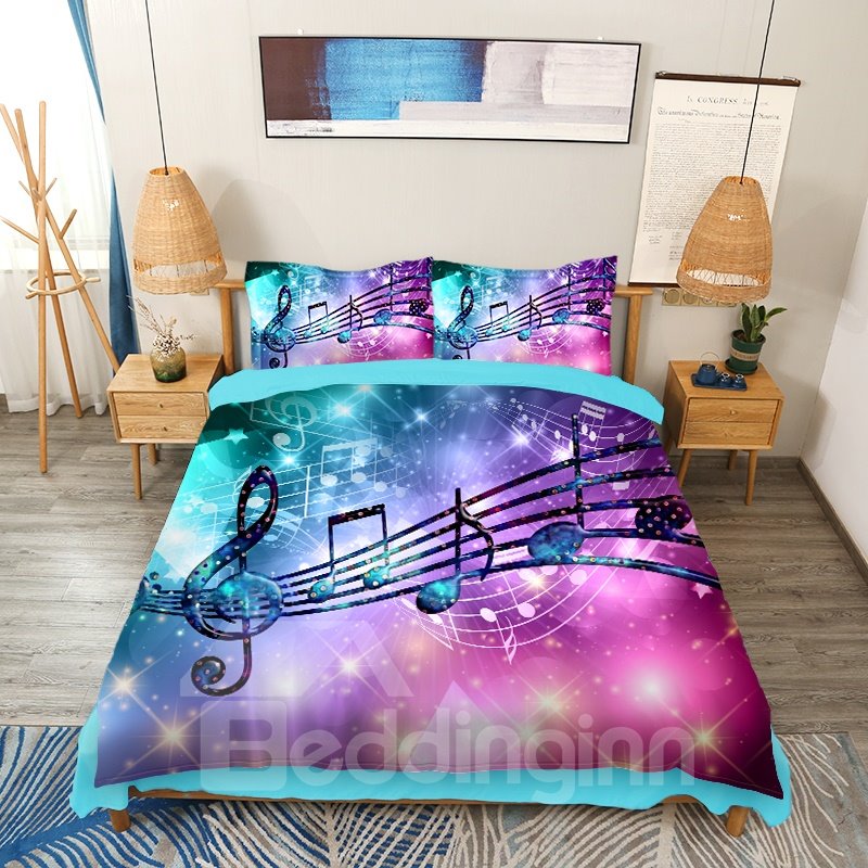 Fancy Notes Music Themed 3D Duvet Cover Set 4-Piece Soft Breathable Bedding Set