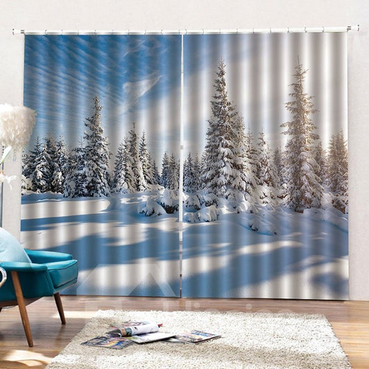 Cortinas opacas y decorativas con estampado de vista de nieve fantástica en 3D para sala de estar y dormitorio 