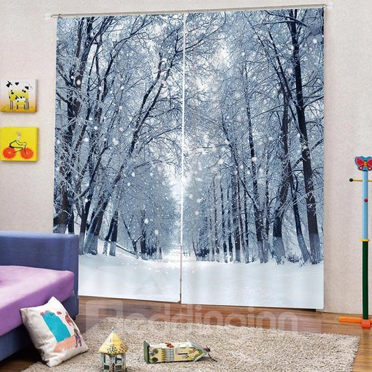 3D Winter Snow Print Blackout and Dust-proof Curtains for Living Room Bedroom