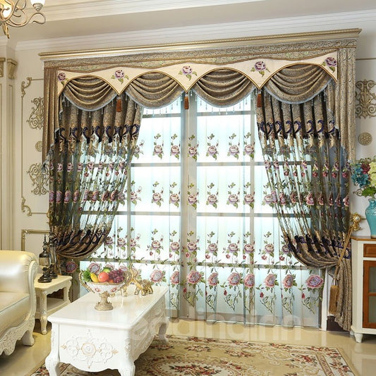 Classical and European Style Luxury Embroidery Decorative Living Room Custom Sheer Curtains
