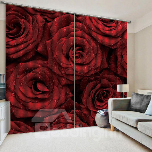 Cortinas opacas para sala de estar con estampado de rosas frescas en 3D, decoración del día de San Valentín, telón de fondo, diseños gráficos HD avanzados, tecnología impresa, sin pelusas, sin decoloración 