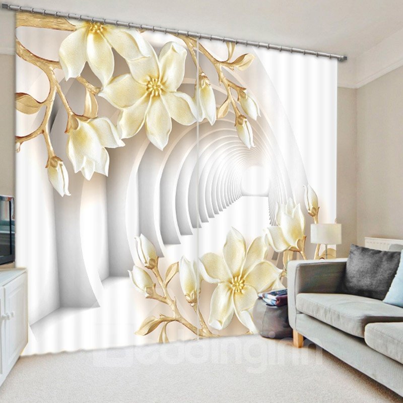 3D Elegant Embossed Floral Blackout Decorative Living Room Curtain 200g/m2 Polyester 80% Shading Rate and UV Rays Environmentally Friendly Printing and Dyeing No use of Chemical Auxiliary