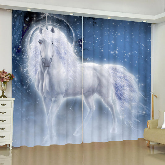 Cortinas decorativas opacas con estampado de caballo blanco 3D para sala de estar y dormitorio
