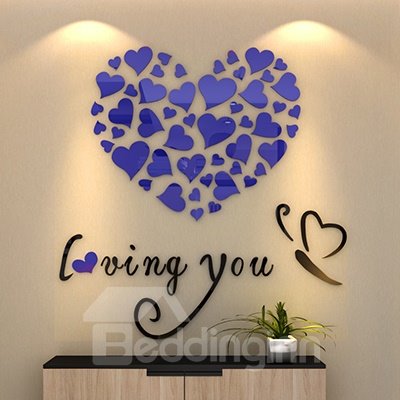 Etiqueta engomada de la pared 3D del espejo de acrílico del corazón romántico y de la mariposa que te ama