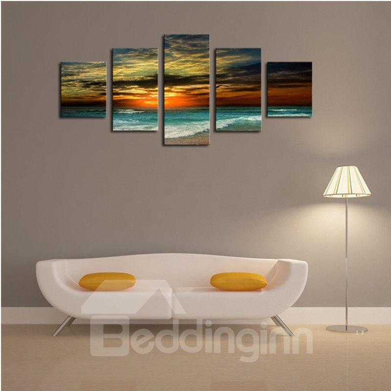 Sea in Dusk Pattern Hanging 5-Piece Canvas Eco-friendly and Waterproof Non-framed Prints