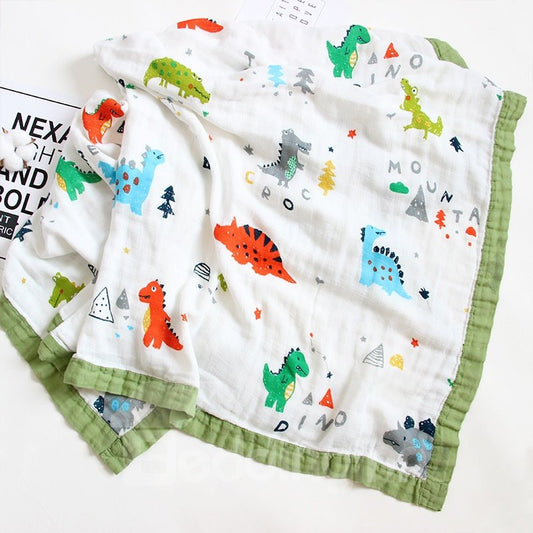 Cartoon Dinosaur Baby Gauze Blanket Bamboo Fiber 4-Layer Soft Baby Towel