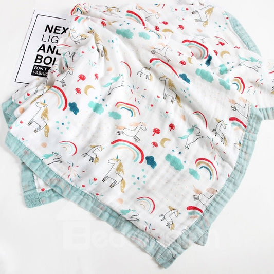 Cartoon Unicorn Baby Gauze Blanket Bamboo Fiber 4-Layer Soft Baby Towel