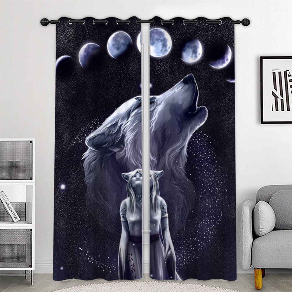 Creative 3D Printed Blackout Curtains Wolf Custom 2 Panels Drapes for Living Room Bedroom Decoration No Pilling No Fading No off-lining Heat insulation Sun Protection Waterproof Polyester