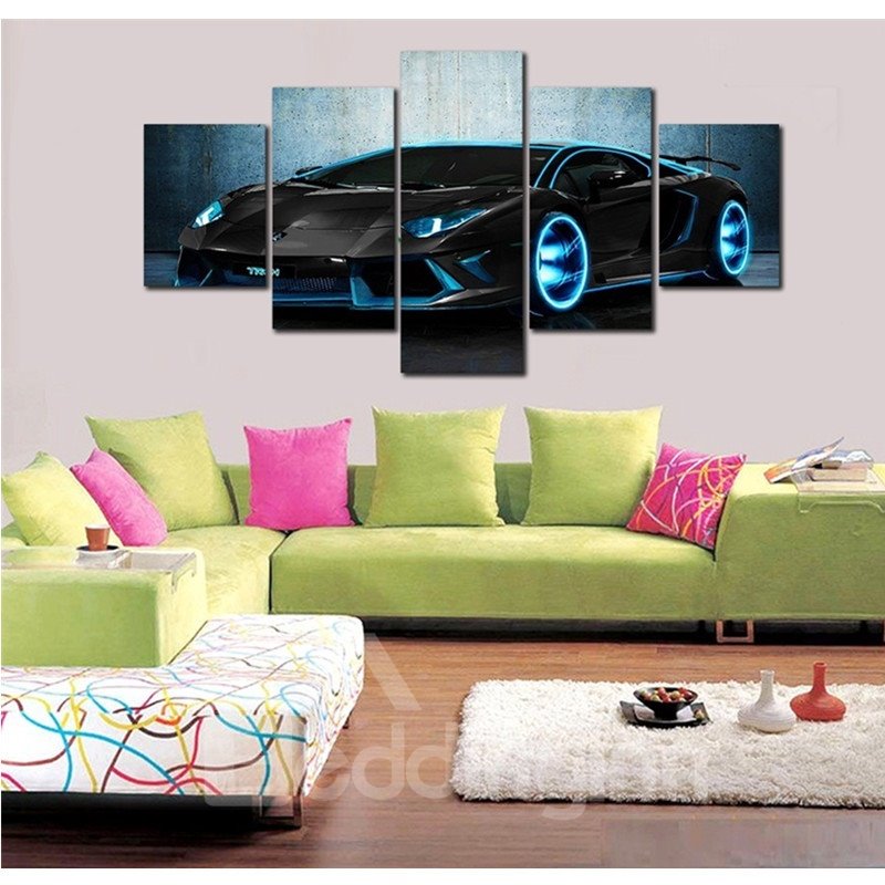 Black Sports Car Pattern Hanging 5-Piece Canvas Eco-friendly and Waterproof Non-framed Prints