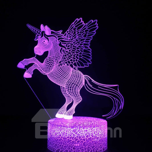 Lámpara de noche LED con Base de grietas de unicornio de dibujos animados, lámpara de noche de mesa USB, 3 colores, regalos creativos
