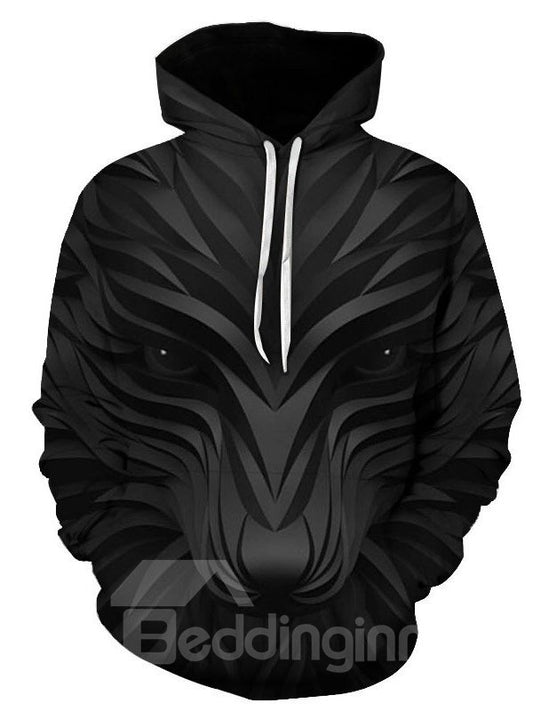 3D Black Fox Print Soft and Warm Long Sleeve Pullover Hoodies Sweatshirt Sweaters