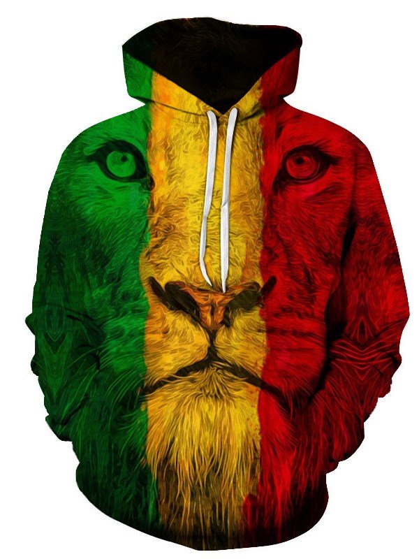 Creative and Colorful Lion Face 3D Printed Pullover Loose Men's Hoodies