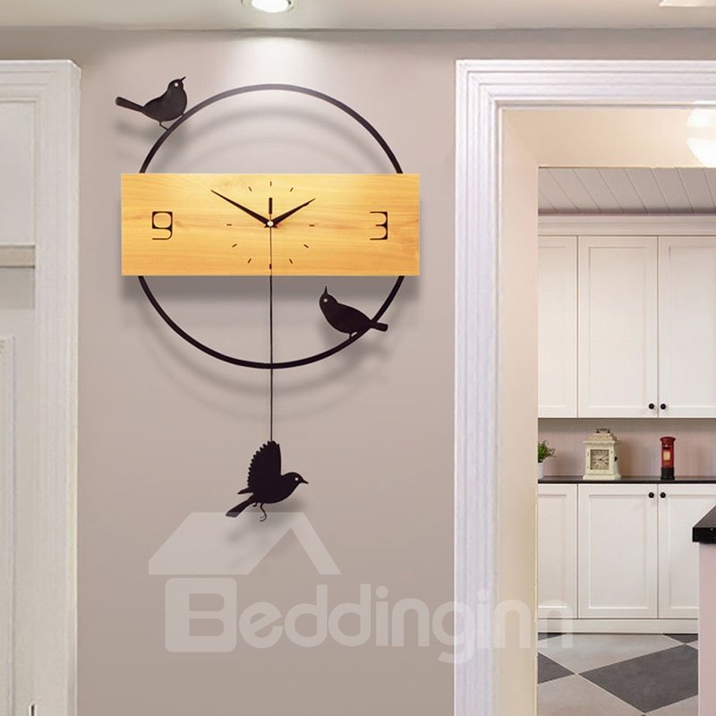 Mute Bird Clock Pendulum Creative Iron and Wood Wall clocks